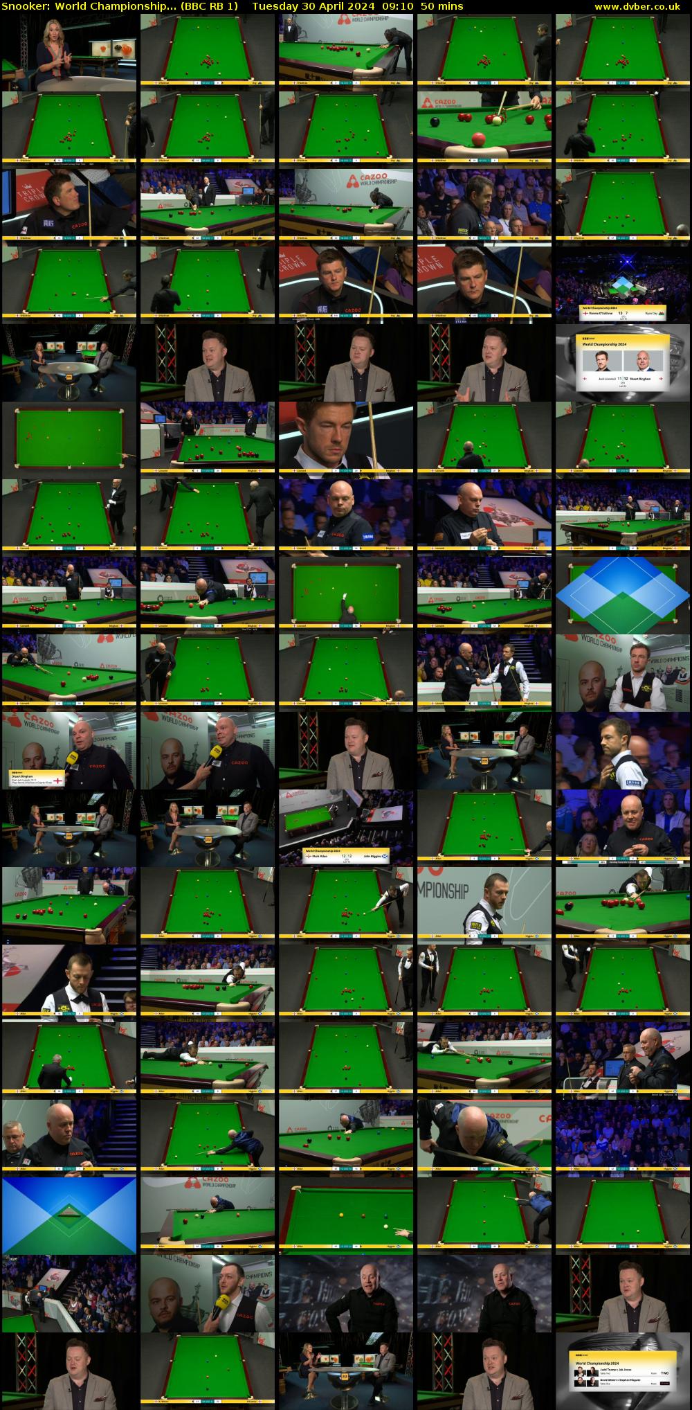 Snooker: World Championship... (BBC RB 1) Tuesday 30 April 2024 09:10 - 10:00