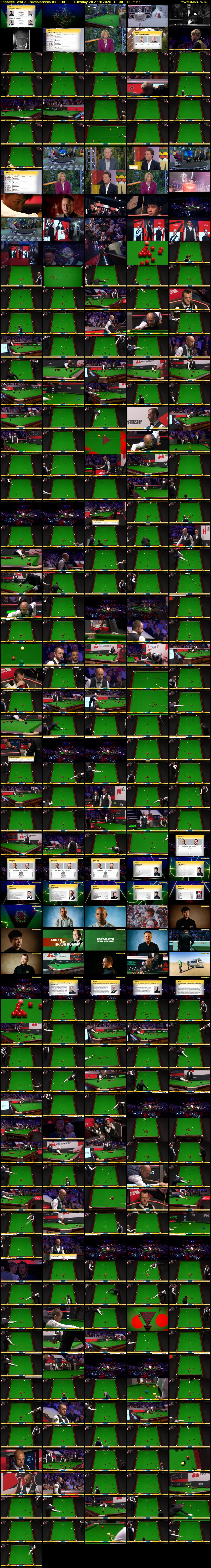 Snooker: World Championship (BBC RB 1) Tuesday 28 April 2026 19:00 - 22:00