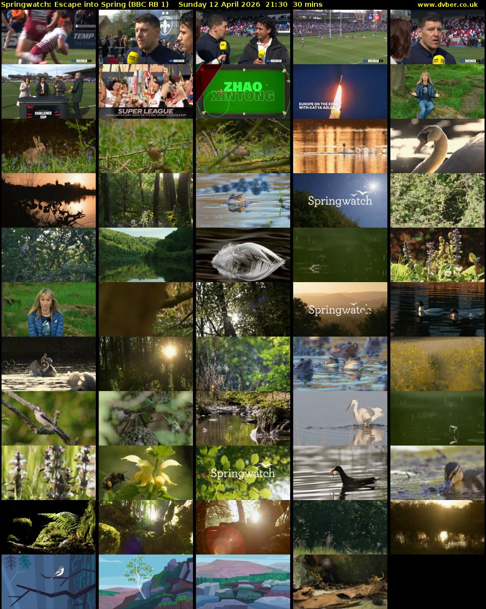 Springwatch: Escape into Spring (BBC RB 1) Sunday 12 April 2026 21:30 - 22:00