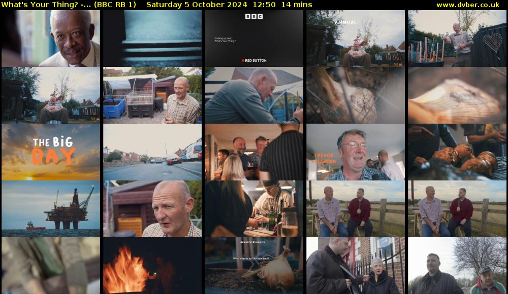 What's Your Thing? -... (BBC RB 1) Saturday 5 October 2024 12:50 - 13:04