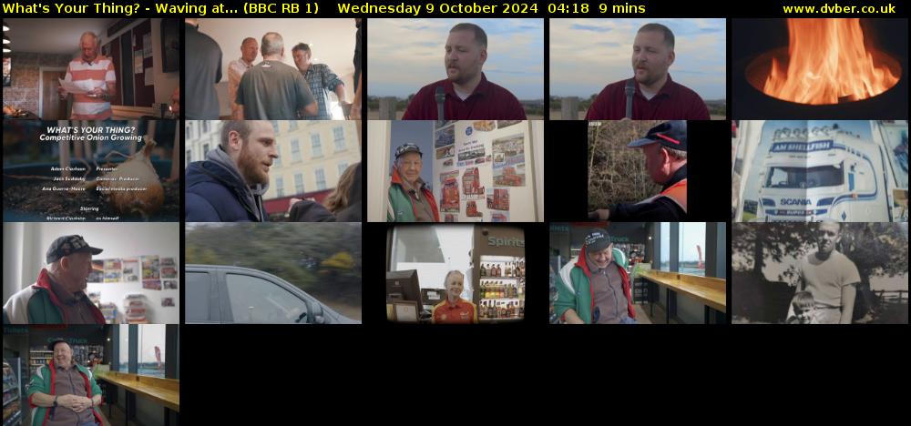 What's Your Thing? - Waving at... (BBC RB 1) Wednesday 9 October 2024 04:18 - 04:27