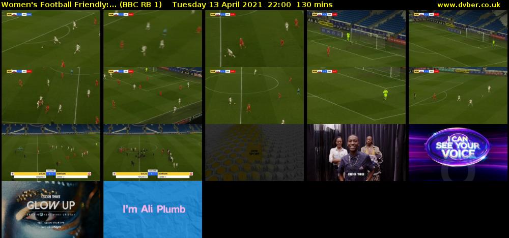 Women's Football Friendly:... (BBC RB 1) Tuesday 13 April 2021 22:00 - 00:10