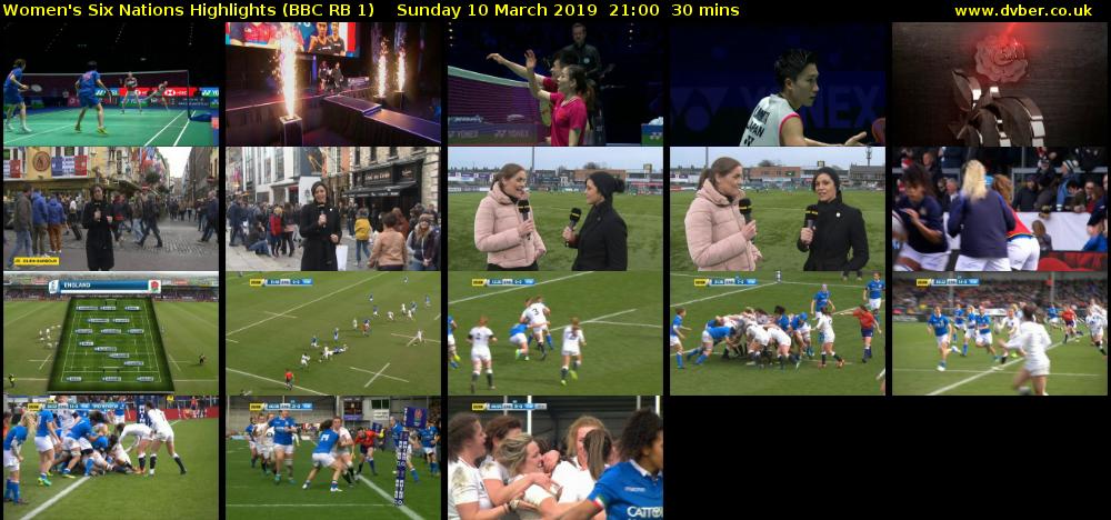 Women's Six Nations Highlights (BBC RB 1) Sunday 10 March 2019 21:00 - 21:30