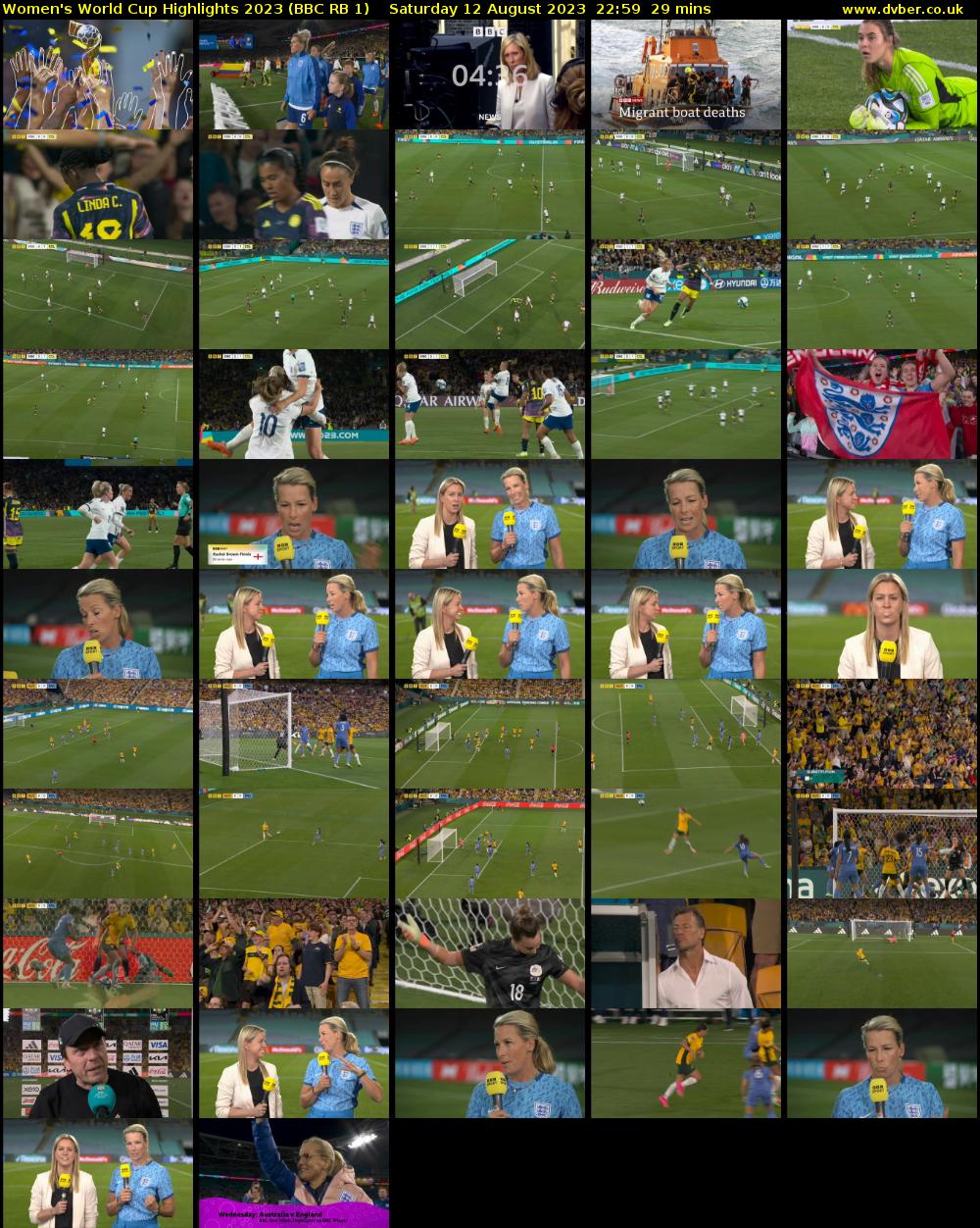 Women's World Cup Highlights 2023 (BBC RB 1) Saturday 12 August 2023 22:59 - 23:28