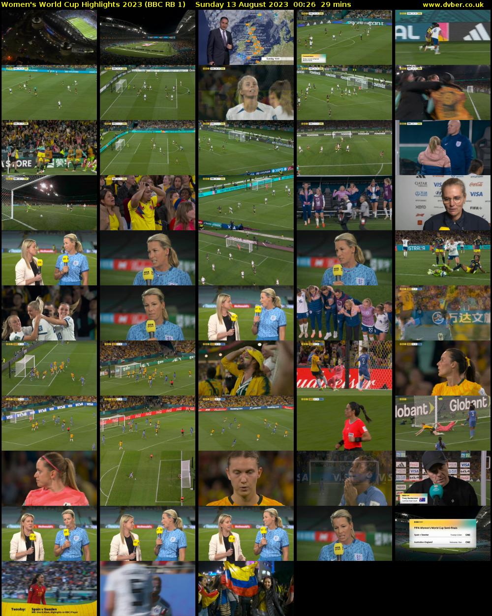 Women's World Cup Highlights 2023 (BBC RB 1) Sunday 13 August 2023 00:26 - 00:55