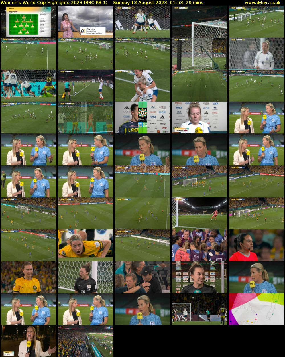 Women's World Cup Highlights 2023 (BBC RB 1) Sunday 13 August 2023 01:53 - 02:22