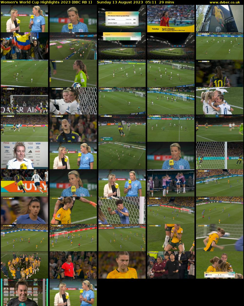 Women's World Cup Highlights 2023 (BBC RB 1) Sunday 13 August 2023 05:11 - 05:40