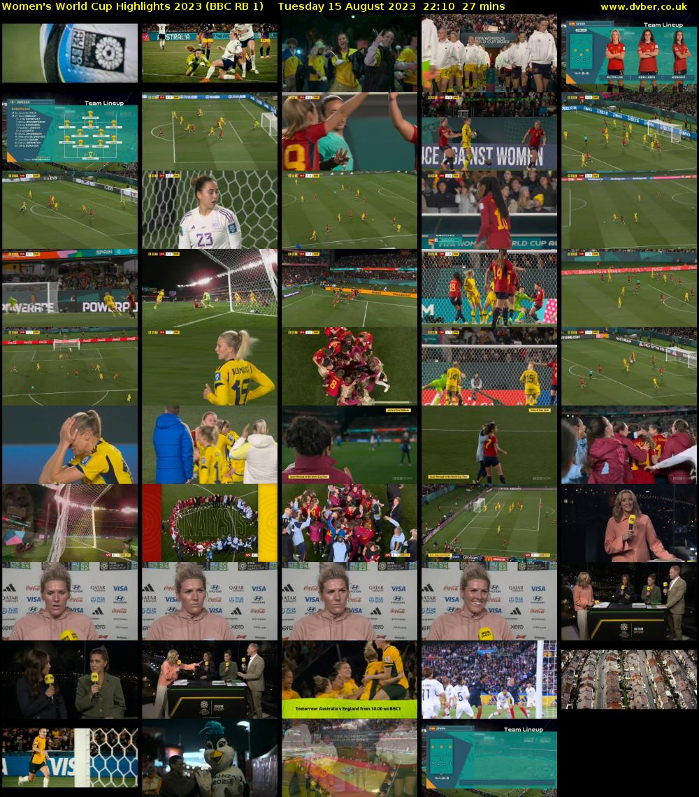 Women's World Cup Highlights 2023 (BBC RB 1) Tuesday 15 August 2023 22:10 - 22:37