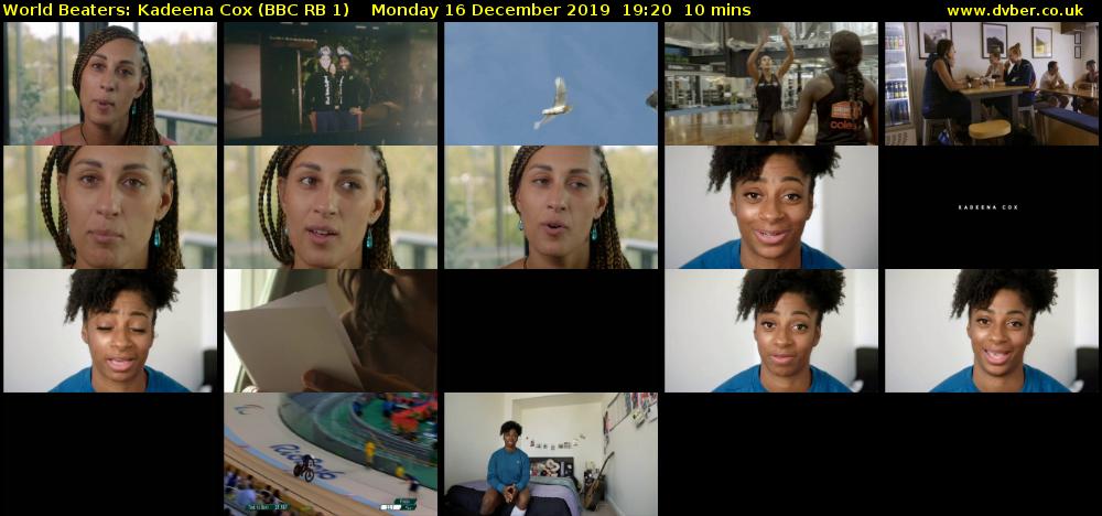 World Beaters: Kadeena Cox (BBC RB 1) Monday 16 December 2019 19:20 - 19:30