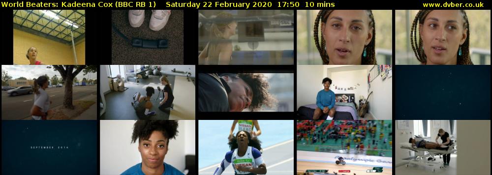 World Beaters: Kadeena Cox (BBC RB 1) Saturday 22 February 2020 17:50 - 18:00