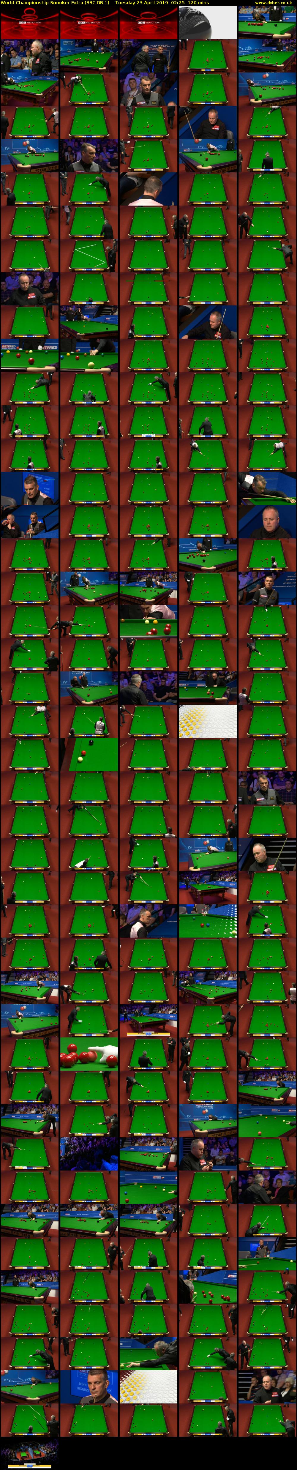 World Championship Snooker Extra (BBC RB 1) Tuesday 23 April 2019 02:25 - 04:25