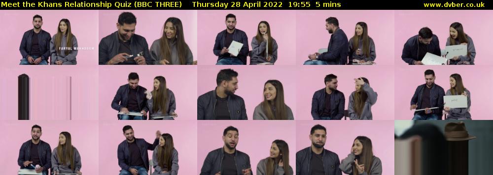 Meet the Khans Relationship Quiz (BBC THREE) Thursday 28 April 2022 19:55 - 20:00
