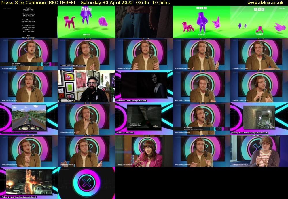Press X to Continue (BBC THREE) Saturday 30 April 2022 03:45 - 03:55