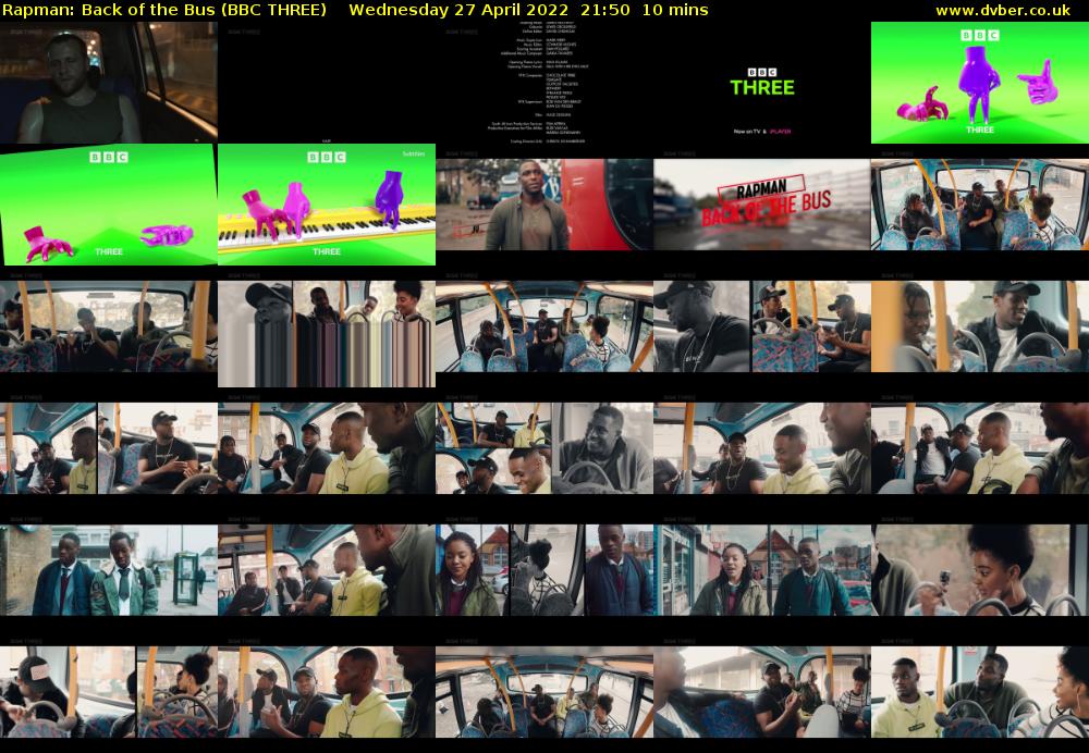 Rapman: Back of the Bus (BBC THREE) Wednesday 27 April 2022 21:50 - 22:00