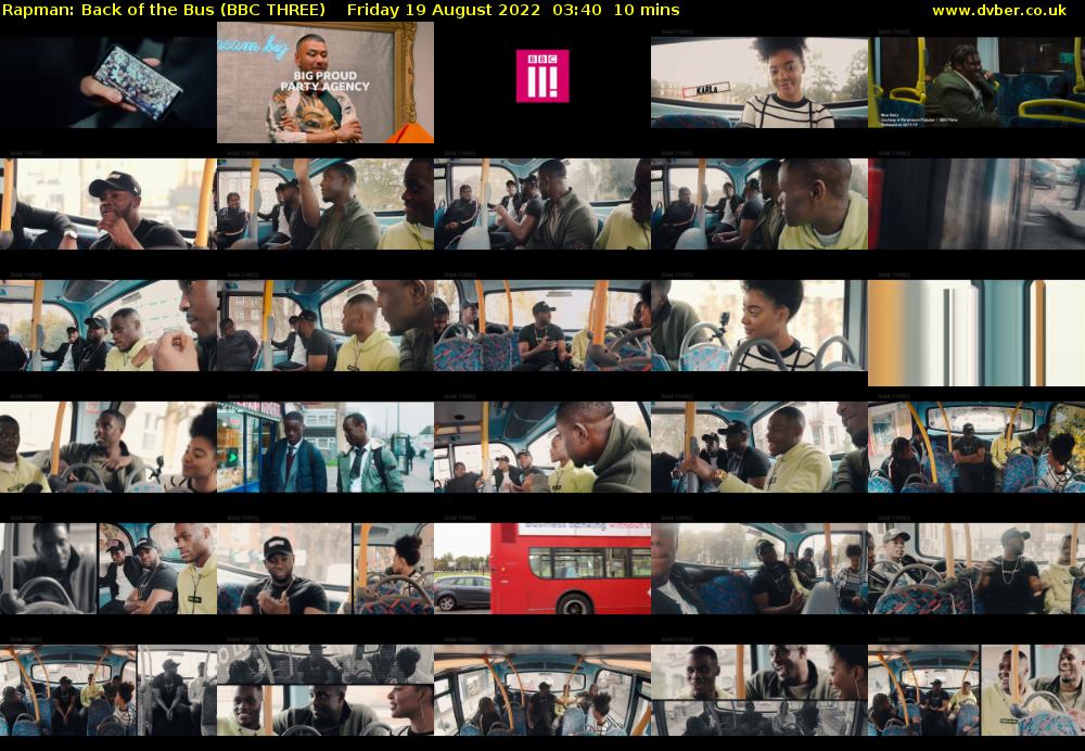 Rapman: Back of the Bus (BBC THREE) Friday 19 August 2022 03:40 - 03:50