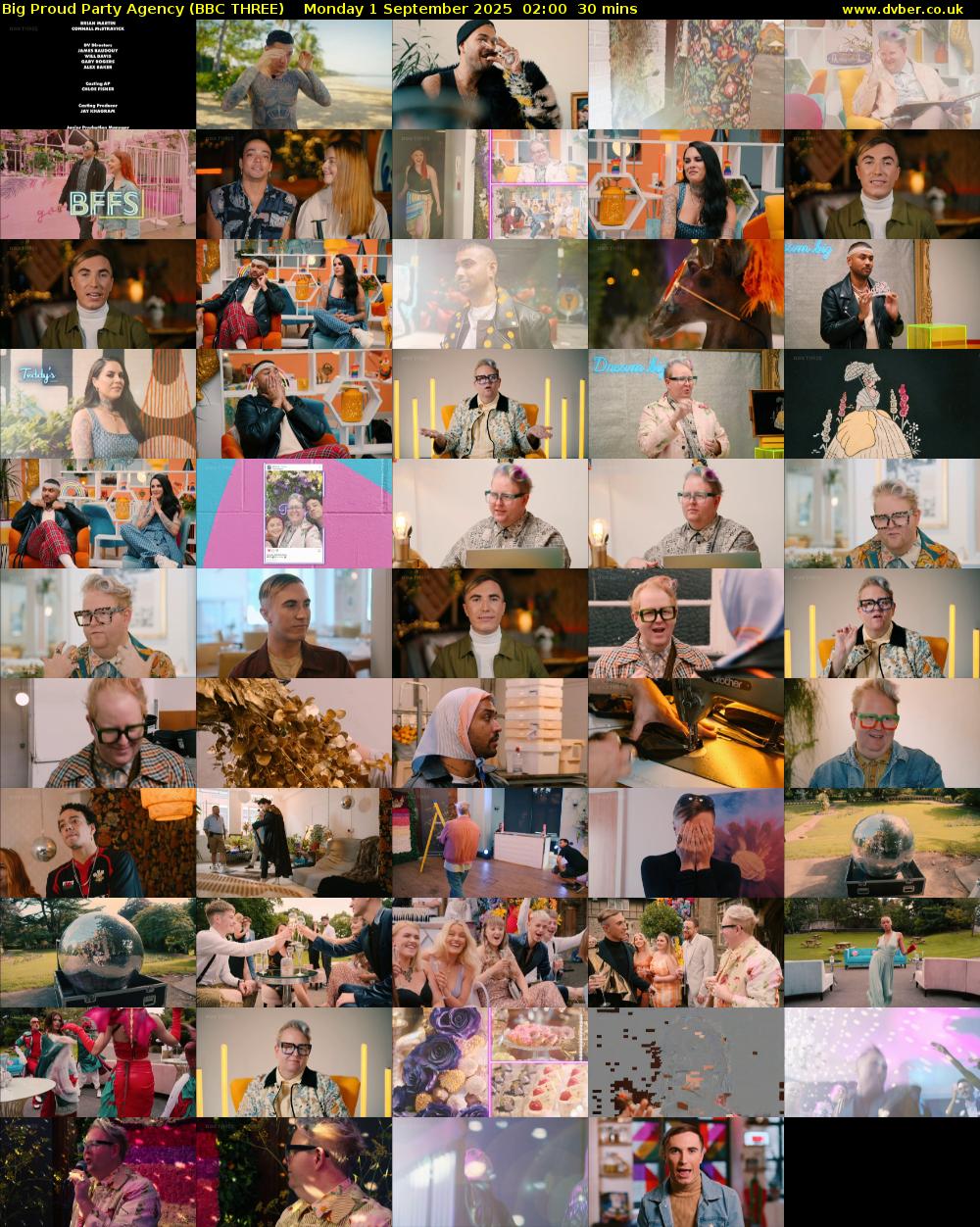 Big Proud Party Agency (BBC THREE) Monday 1 September 2025 02:00 - 02:30