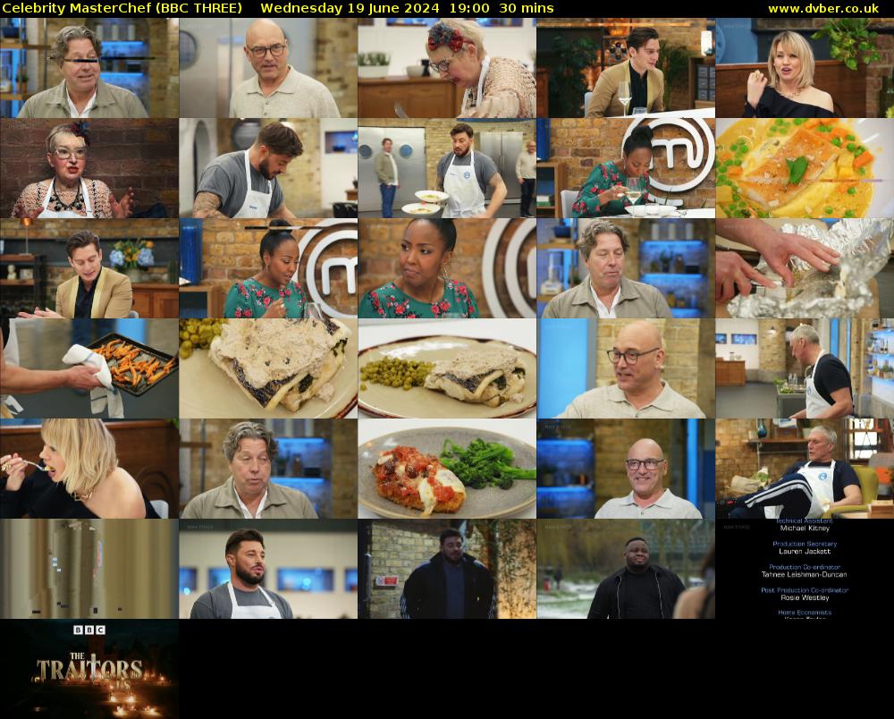 Celebrity MasterChef (BBC THREE) Wednesday 19 June 2024 19:00 - 19:30
