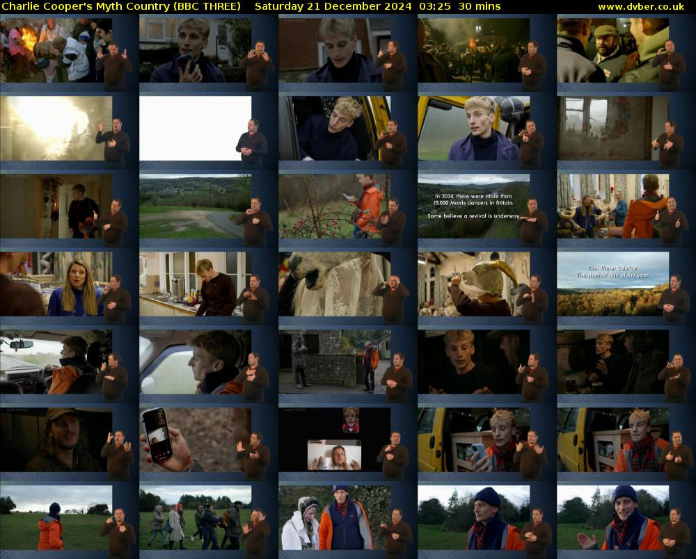 Charlie Cooper's Myth Country (BBC THREE) Saturday 21 December 2024 03:25 - 03:55