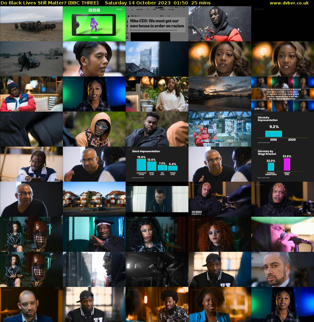 Do Black Lives Still Matter? (BBC THREE) Saturday 14 October 2023 01:50 - 02:15