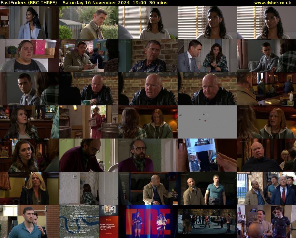 EastEnders (BBC THREE) Saturday 16 November 2024 19:00 - 19:30