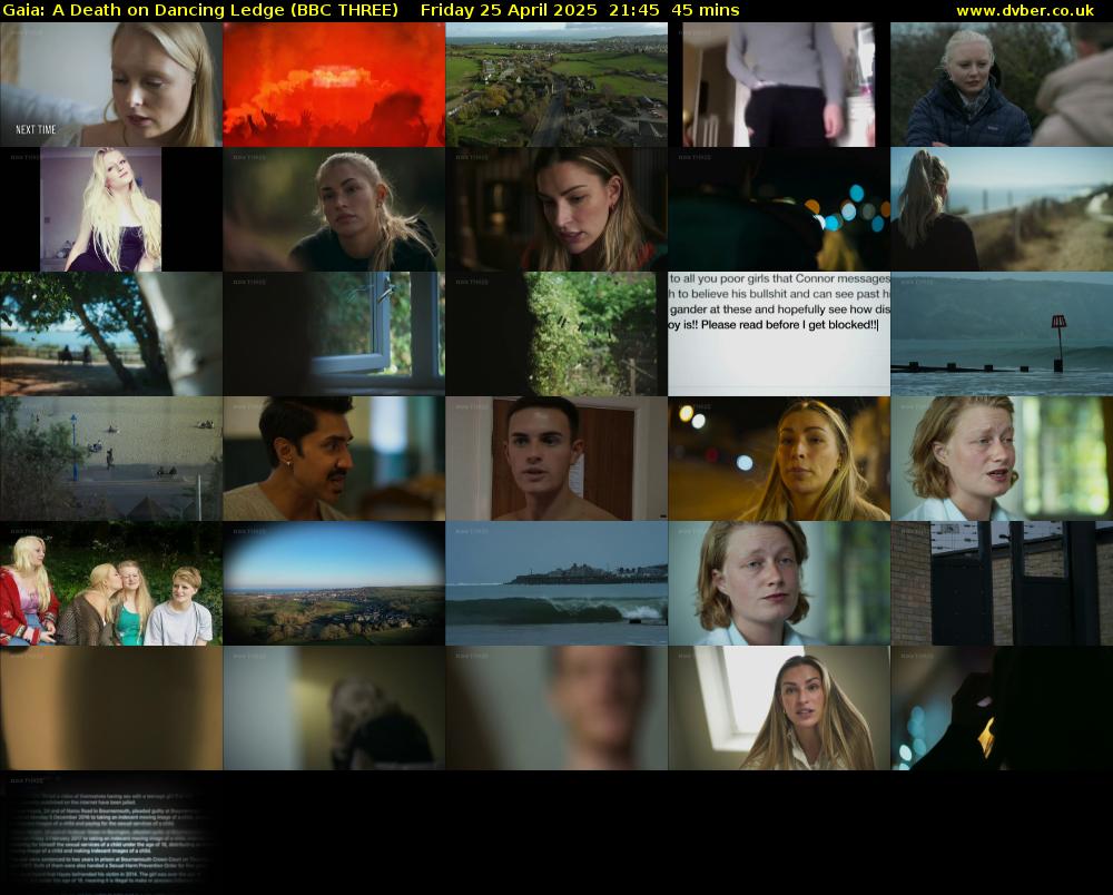 Gaia: A Death on Dancing Ledge (BBC THREE) Friday 25 April 2025 21:45 - 22:30