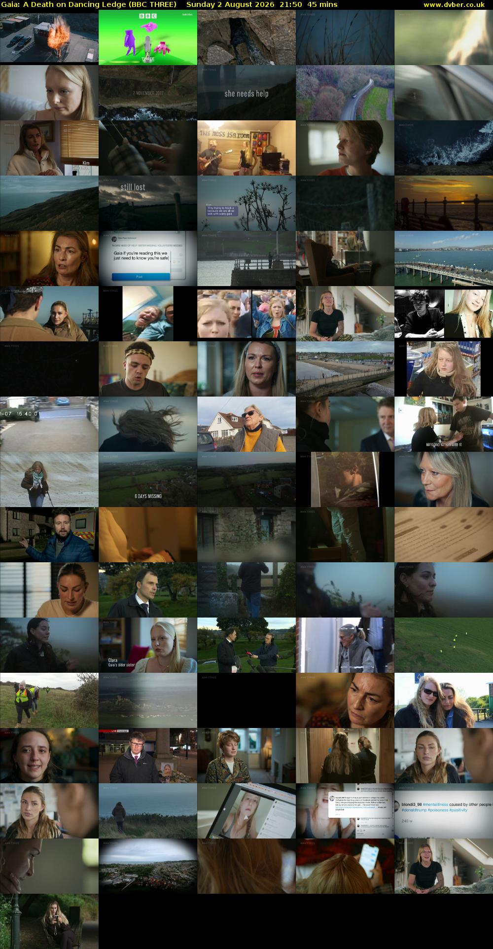 Gaia: A Death on Dancing Ledge (BBC THREE) Sunday 2 August 2026 21:50 - 22:35