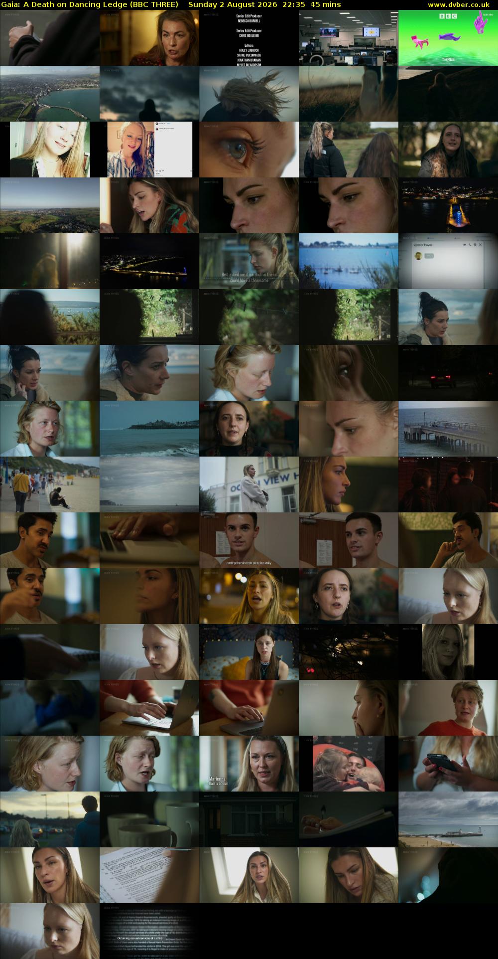 Gaia: A Death on Dancing Ledge (BBC THREE) Sunday 2 August 2026 22:35 - 23:20