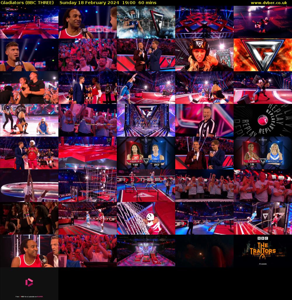 Gladiators (BBC THREE) Sunday 18 February 2024 19:00 - 20:00