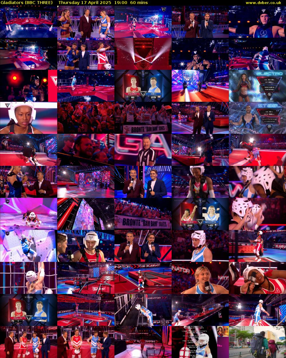 Gladiators (BBC THREE) Thursday 17 April 2025 19:00 - 20:00