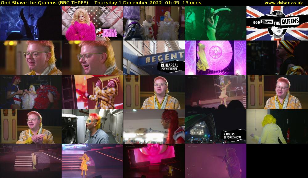 God Shave the Queens (BBC THREE) Thursday 1 December 2022 01:45 - 02:00