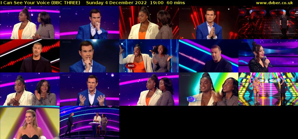 I Can See Your Voice (BBC THREE) Sunday 4 December 2022 19:00 - 20:00