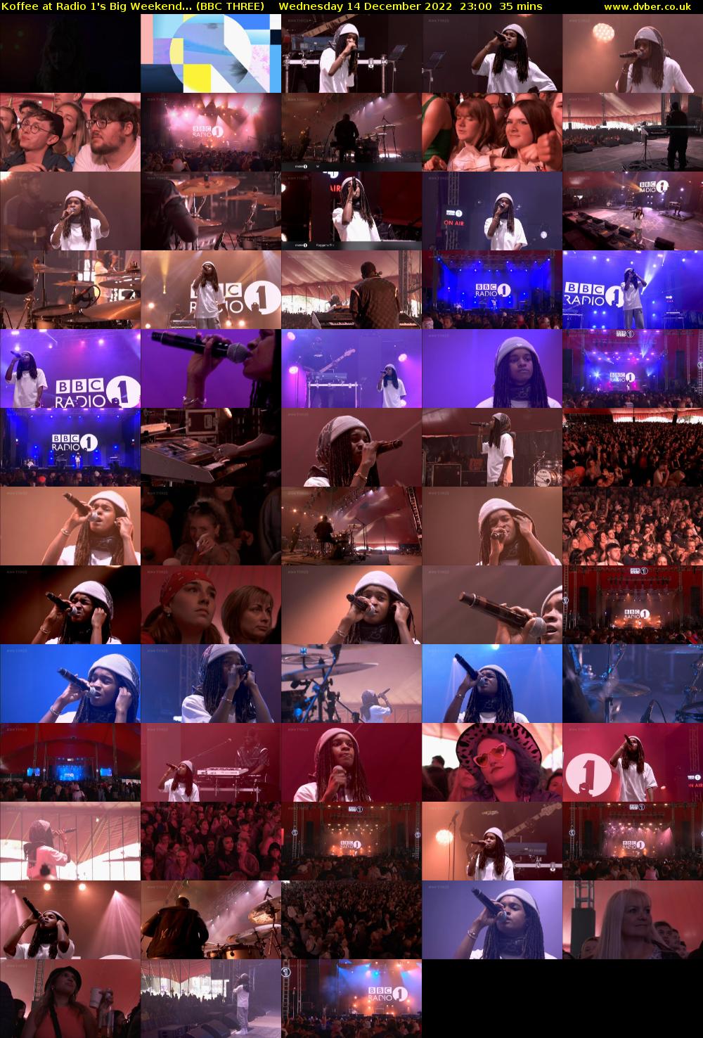 Koffee at Radio 1's Big Weekend... (BBC THREE) Wednesday 14 December 2022 23:00 - 23:35