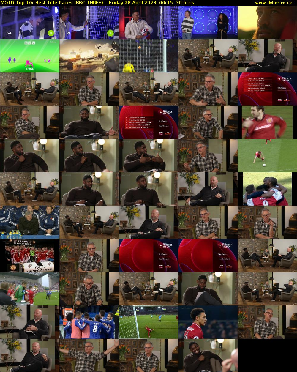MOTD Top 10: Best Title Races (BBC THREE) Friday 28 April 2023 00:15 - 00:45