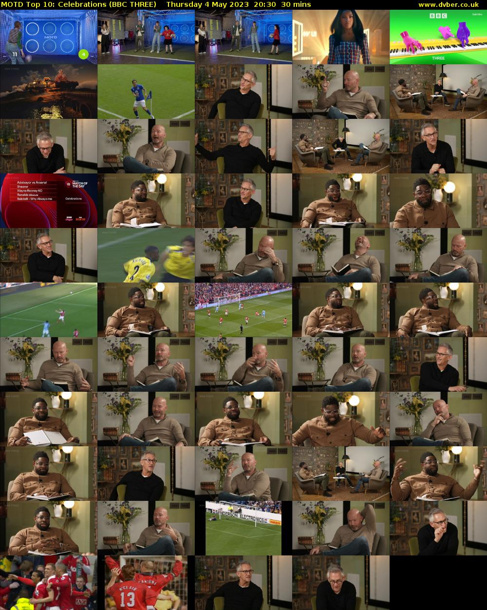 MOTD Top 10: Celebrations (BBC THREE) Thursday 4 May 2023 20:30 - 21:00