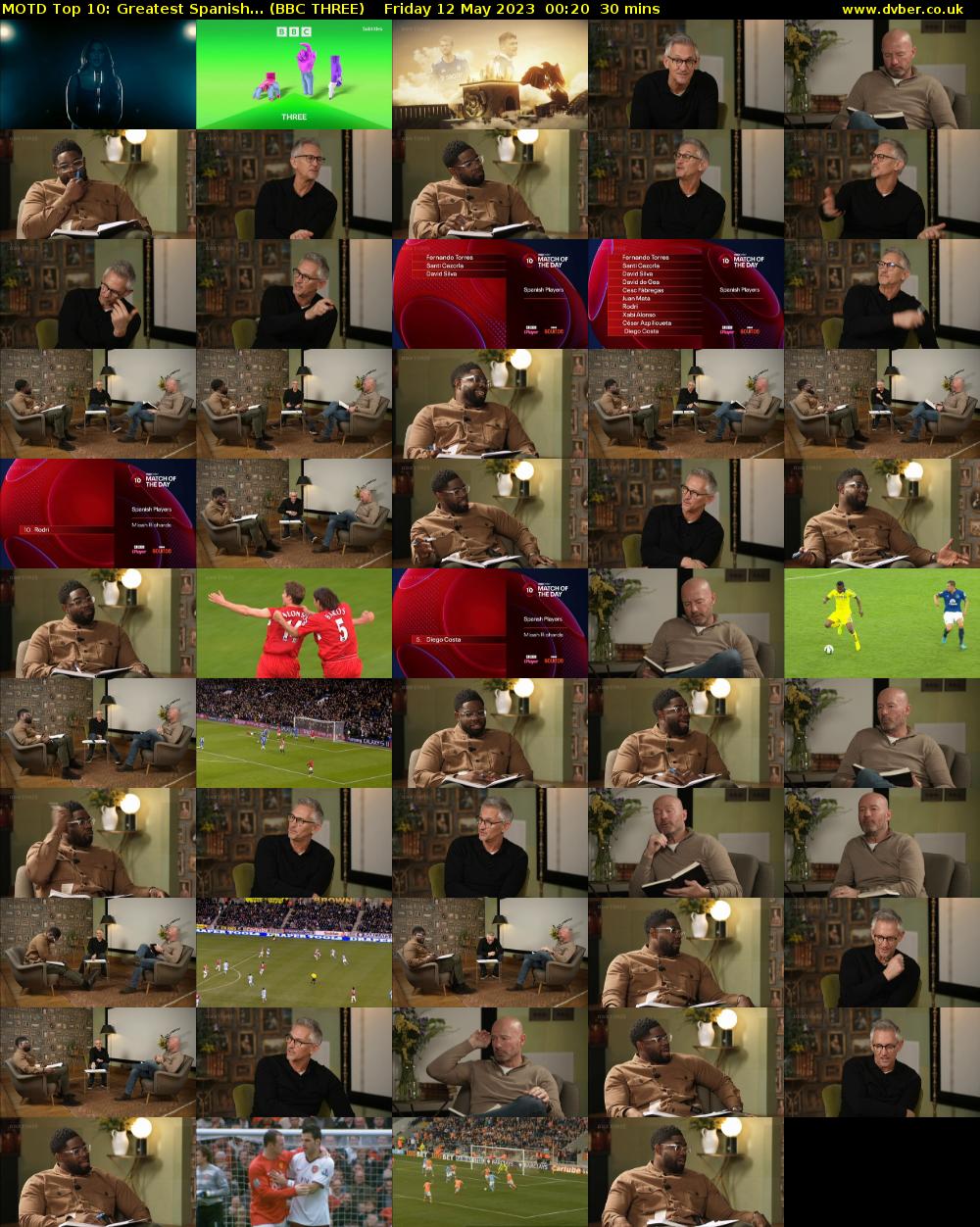 MOTD Top 10: Greatest Spanish... (BBC THREE) Friday 12 May 2023 00:20 - 00:50