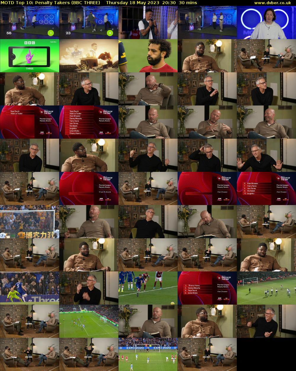 MOTD Top 10: Penalty Takers (BBC THREE) Thursday 18 May 2023 20:30 - 21:00