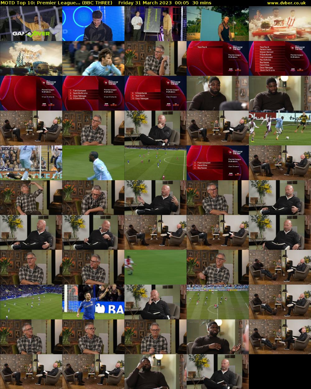 MOTD Top 10: Premier League... (BBC THREE) Friday 31 March 2023 00:05 - 00:35