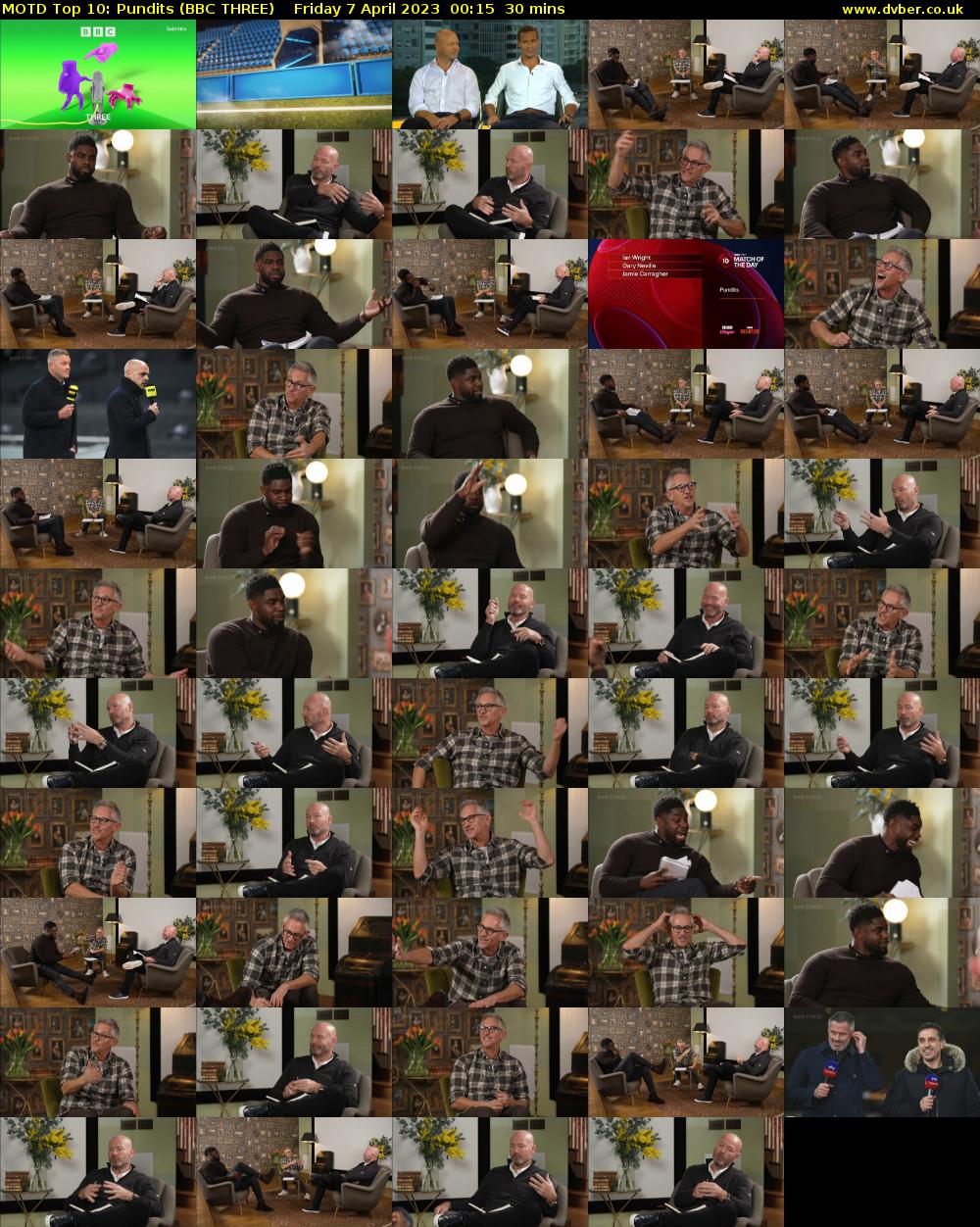 MOTD Top 10: Pundits (BBC THREE) Friday 7 April 2023 00:15 - 00:45