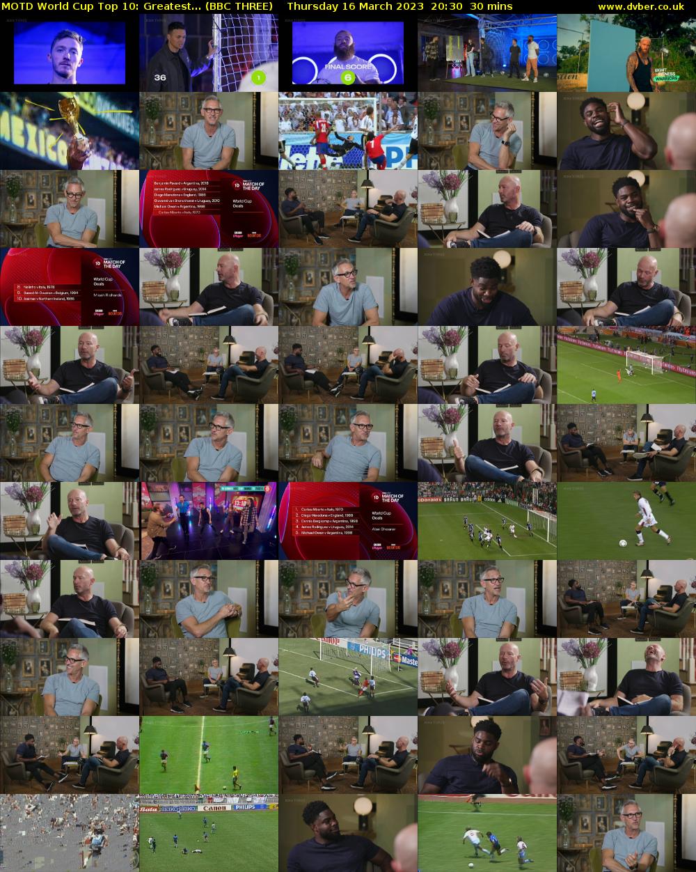 MOTD World Cup Top 10: Greatest... (BBC THREE) Thursday 16 March 2023 20:30 - 21:00