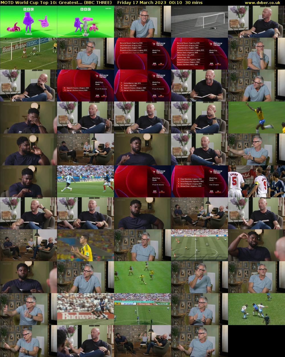 MOTD World Cup Top 10: Greatest... (BBC THREE) Friday 17 March 2023 00:10 - 00:40