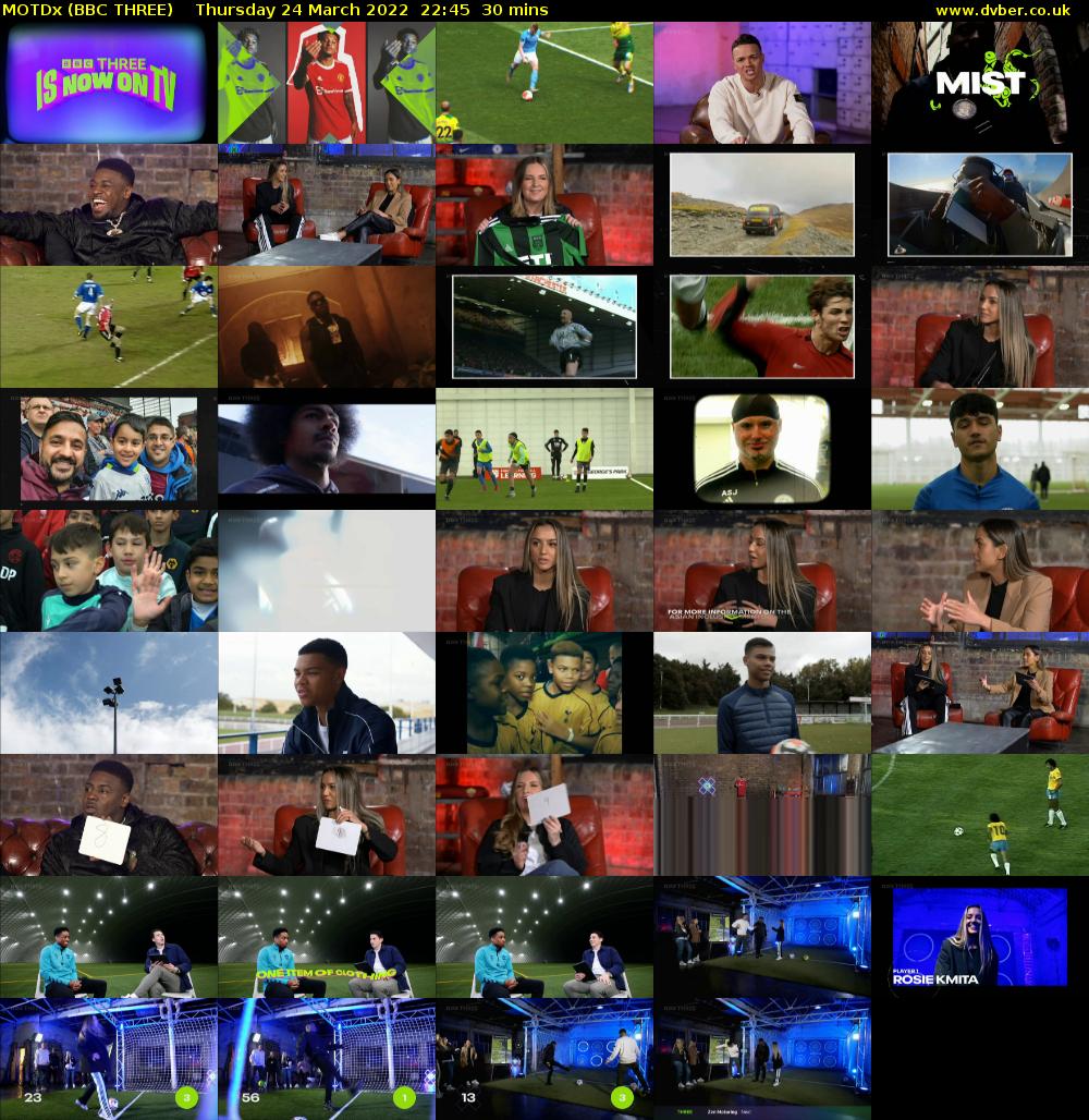 MOTDx (BBC THREE) Thursday 24 March 2022 22:45 - 23:15