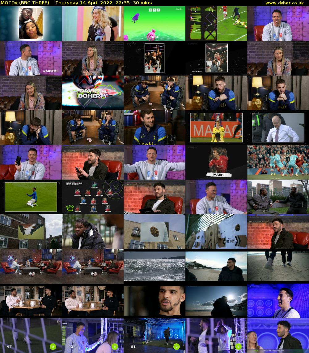 MOTDx (BBC THREE) Thursday 14 April 2022 22:35 - 23:05