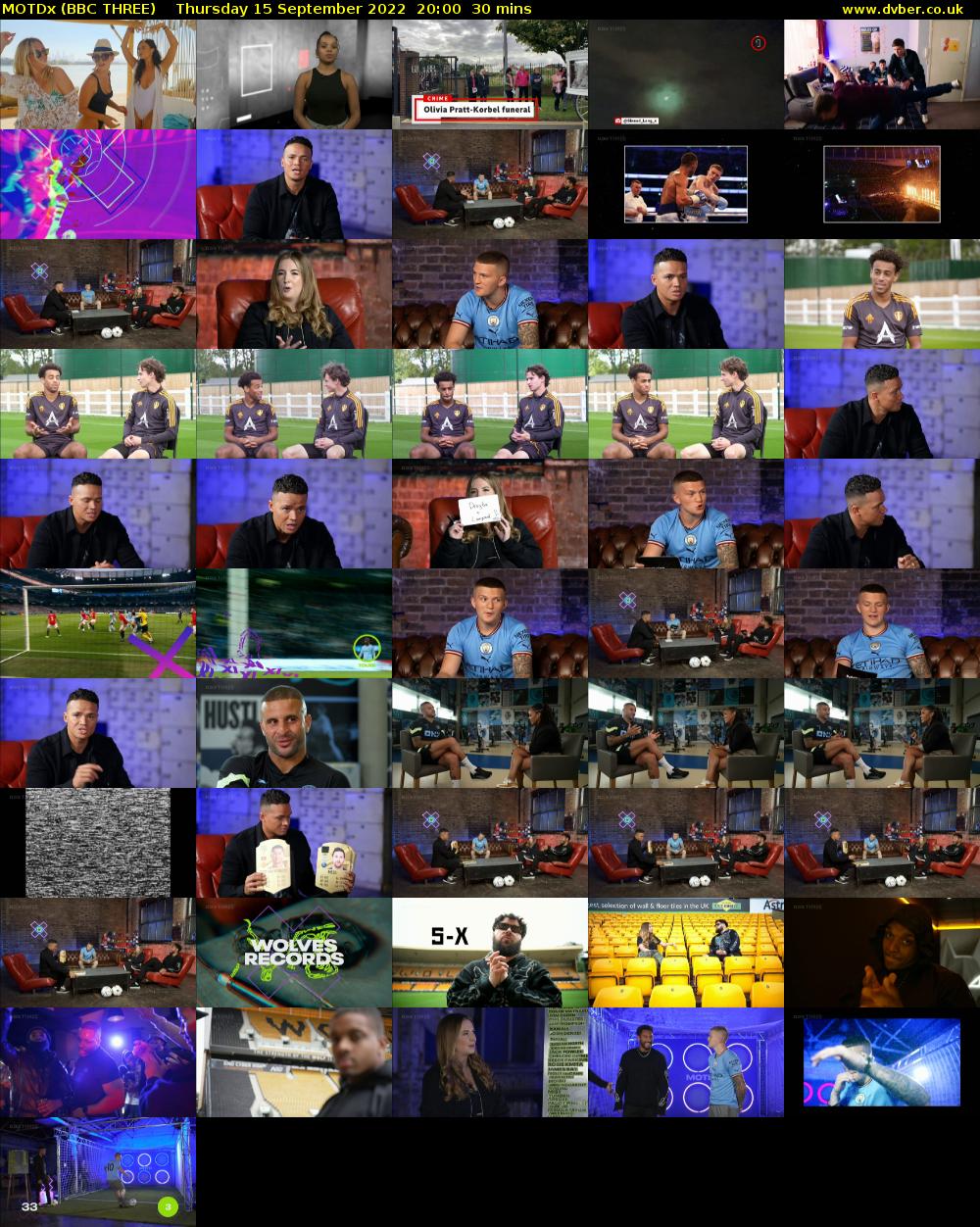 MOTDx (BBC THREE) Thursday 15 September 2022 20:00 - 20:30