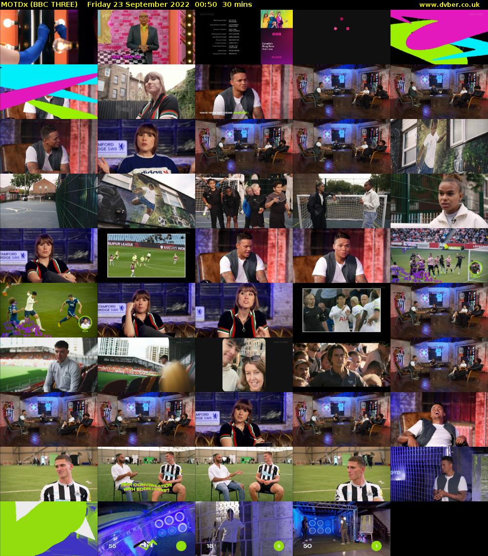 MOTDx (BBC THREE) Friday 23 September 2022 00:50 - 01:20