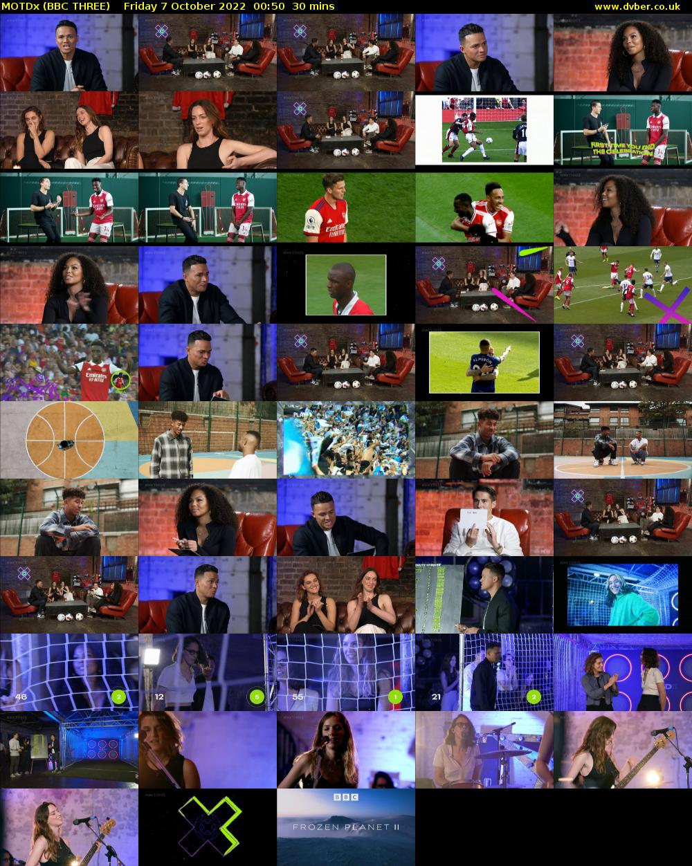 MOTDx (BBC THREE) Friday 7 October 2022 00:50 - 01:20