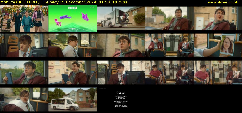 Mobility (BBC THREE) Sunday 15 December 2024 01:50 - 02:00