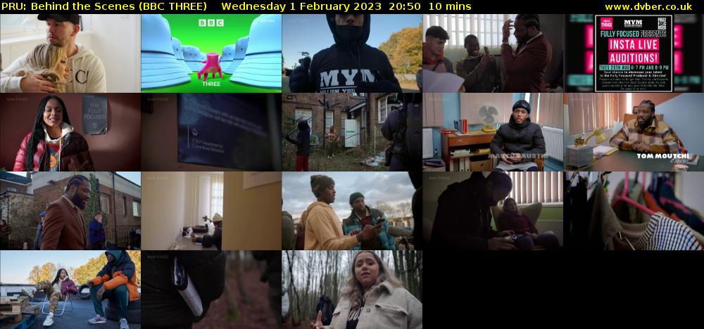 PRU: Behind the Scenes (BBC THREE) Wednesday 1 February 2023 20:50 - 21:00