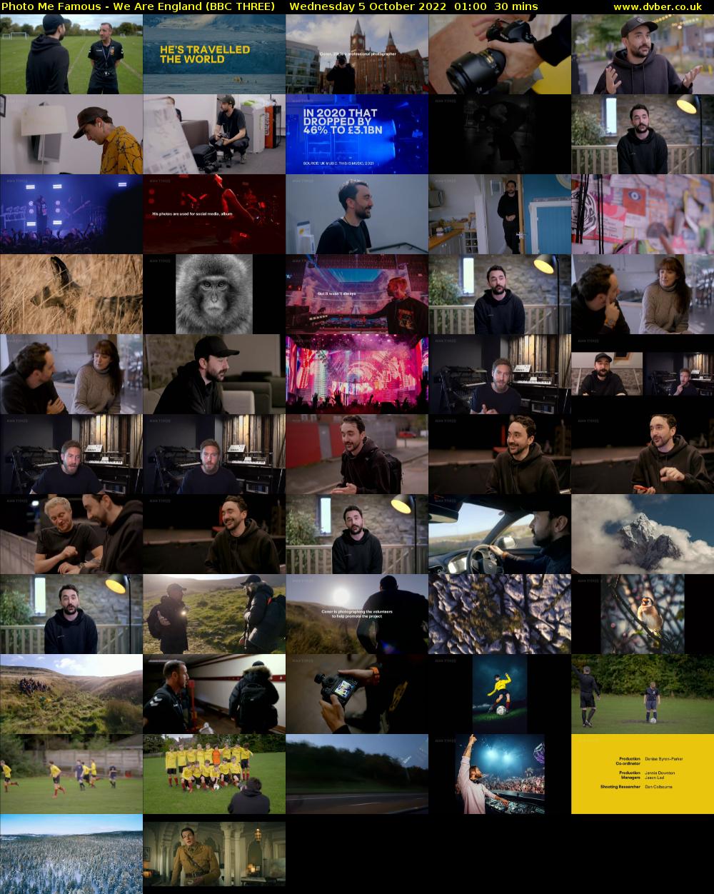 Photo Me Famous - We Are England (BBC THREE) Wednesday 5 October 2022 01:00 - 01:30