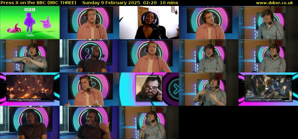 Press X on the BBC (BBC THREE) Sunday 9 February 2025 02:20 - 02:30