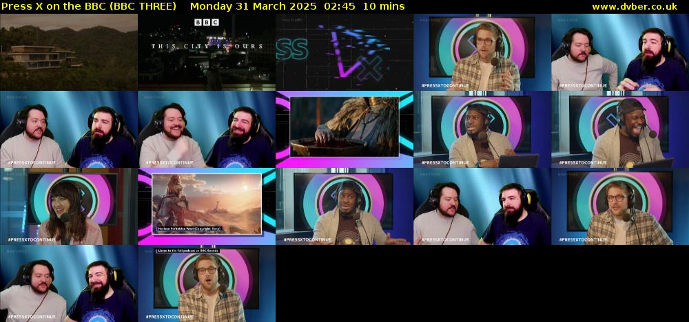 Press X on the BBC (BBC THREE) Monday 31 March 2025 02:45 - 02:55